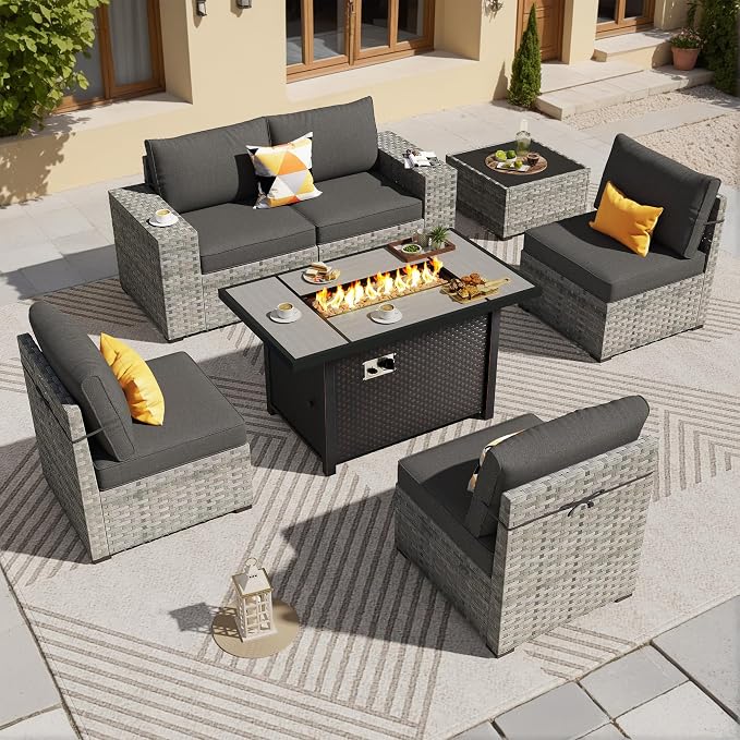 ovios 7 Pieces Patio Furniture Set, Outdoor Wicker Sectional Sofa by OVIOS
