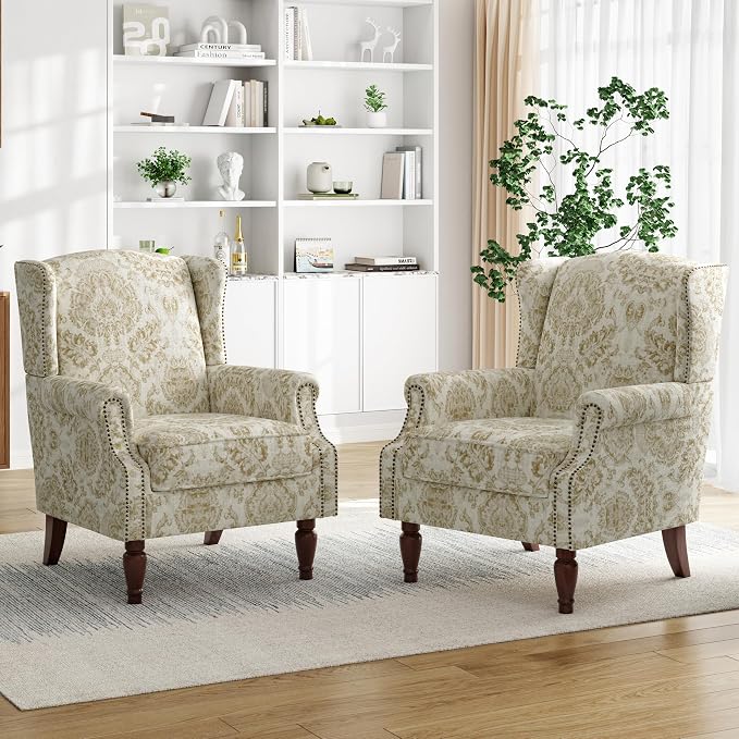 Pia Ricco Set of 2 Floral Accent Chairs, High Back Upholstered Armchairs by PiaRicco