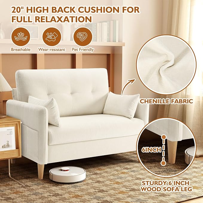 Urhanherry 47" Small Sofa Couch, Soft Chenille loveseat Mini Couch - Image 3