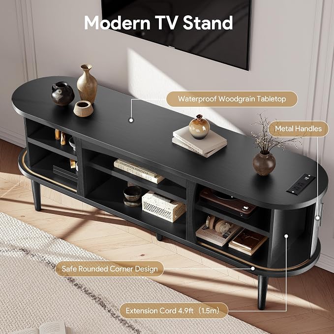 Decofy Mid Century TV Stand for TVs up to 70 Inches, Entertainment Center - Image 5