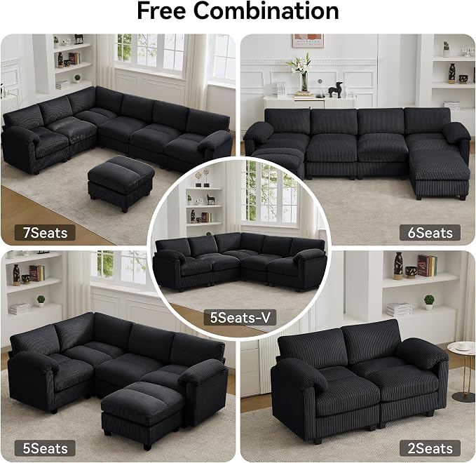 87'' V-Shaped Sectional Sofa Couch, 5-Seater Modular Couches - Image 7