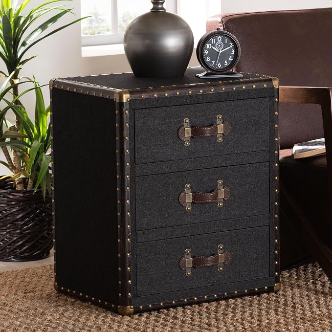 Baxton Studio Mallison Vintage Black Canvas 3-Drawer End Table - Image 2
