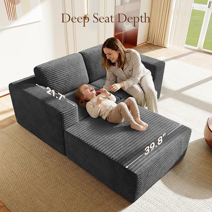 Vesgantti 80" Modular Sectional Sofa, Corduroy Cloud Couch - Image 5