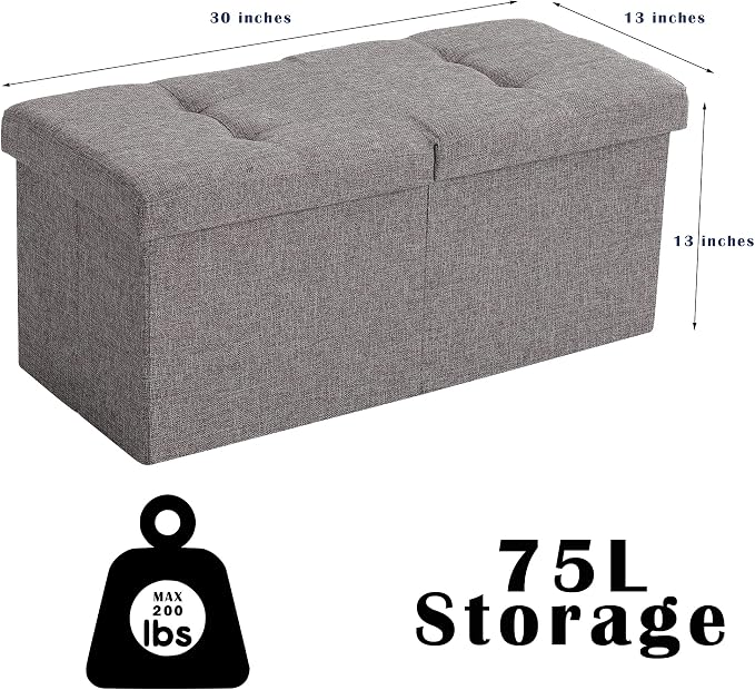 Storage Ottoman Bench Foldable Seat Footrest End of Bed Ottoman - Image 3
