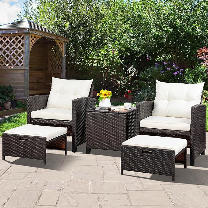 Vongrasig Patio Chair with Ottoman, 5 Pieces Patio Furniture Set Small Balcony - Image 7