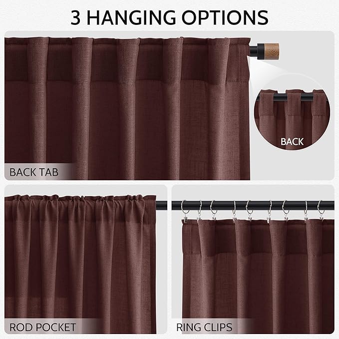 Nanspring Reddish Brown Linen Curtains 84 Inch Length 2 Panels Set - Image 3
