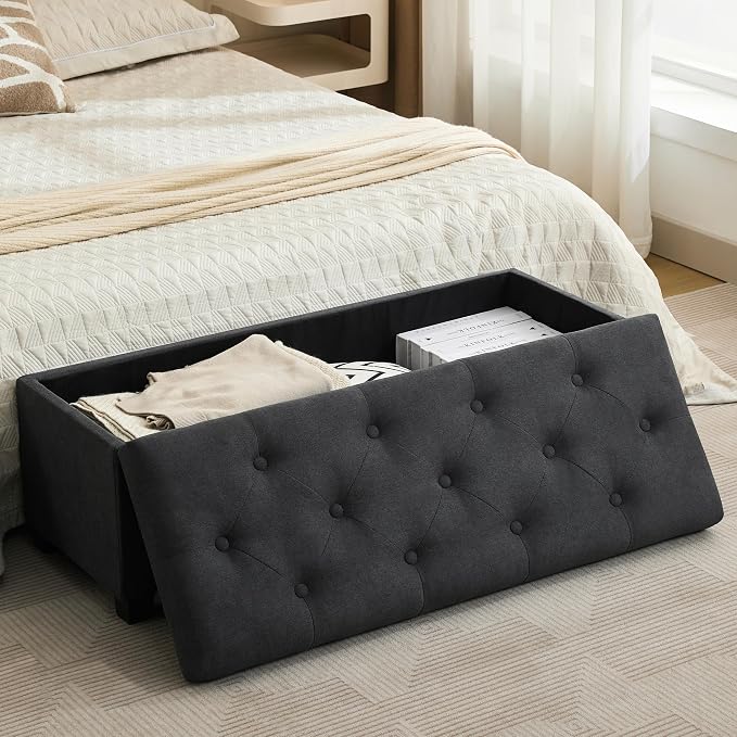 Mangodan 43 Inch Linen Storage Ottoman Bench, Foot Rest - Image 7
