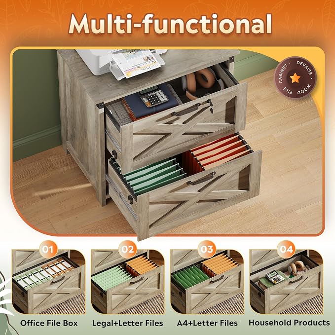 DEVAISE 2 Drawer File Cabinet, Lateral Wood Filing Storage Cabinet - Image 4