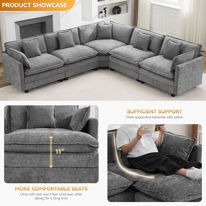 113'' V Shaped Cloud Sectional Sofa, Oversized Deep Seat Couches - Image 3