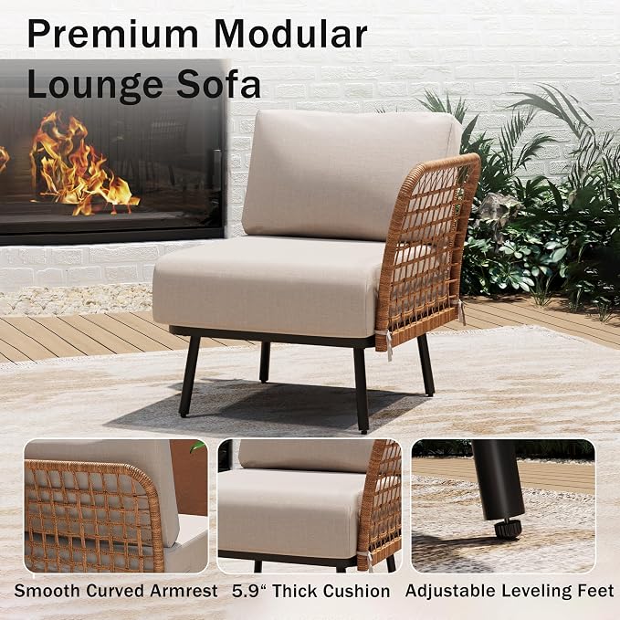 9-Piece Patio Conversation Sets, Rattan Outdoor 7-Seat Sectional Sofa, Wicker - Image 5