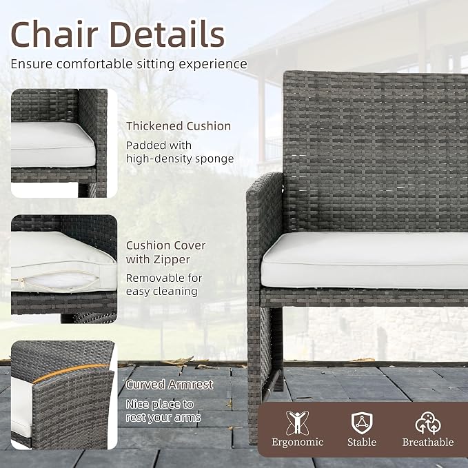 4 Piece Patio Ratten Set Outdoor Furniture Set Wicker Conversation Set - Image 4