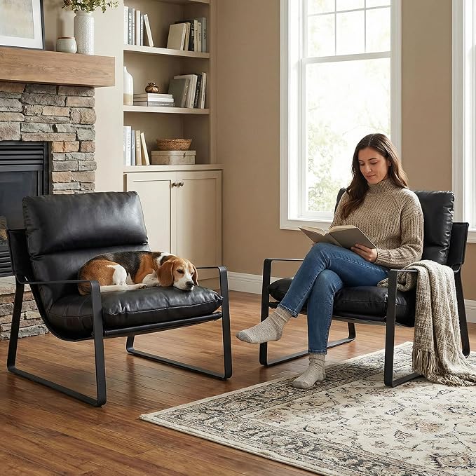LukeAlon Modern PU Leather Accent Armchair, Upholstered Living Room Chair - Image 3