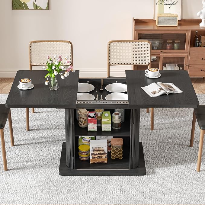 Extendable Black Dining Table for 4-6, 47-65 Inch Rectangle Dining Room Kitchen - Image 7