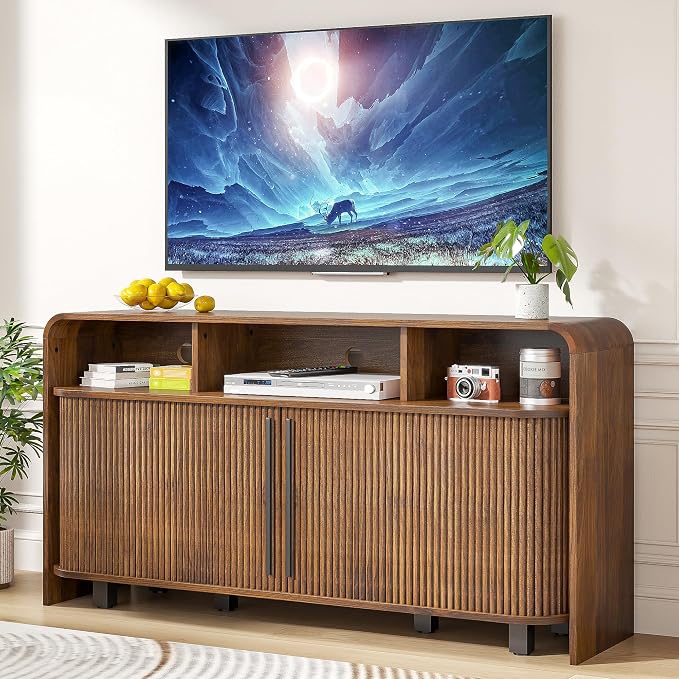 Small Fluted TV Stand for Bedroom, Mid Century Modern Media TV Console for 55 - Image 2