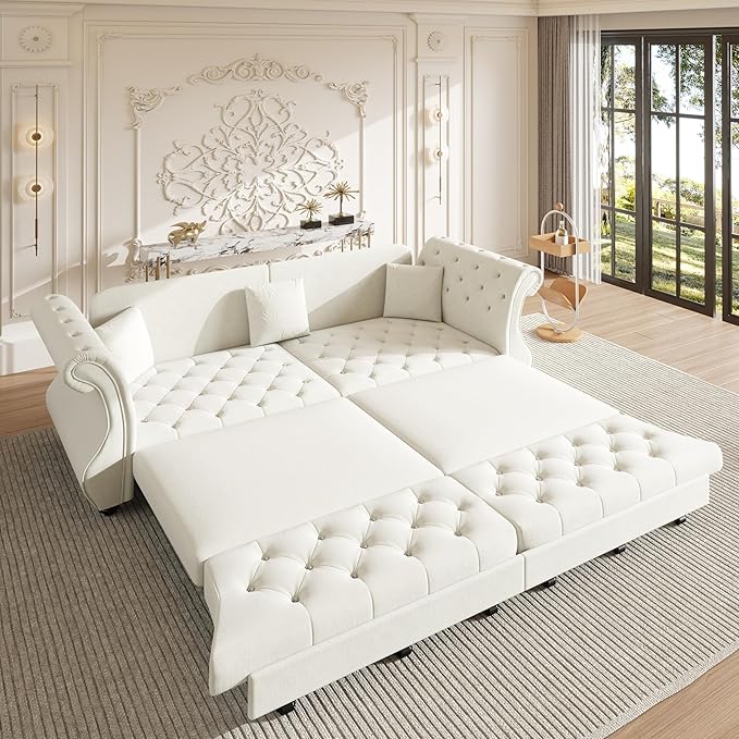 97.6" Oversized Pull Out Sofa Bed, Chesterfield Velvet Sleeper Sofa Couch by Unknown