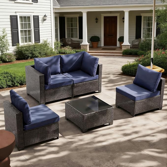 MOCHITO 5 Pieces Outdoor Patio Furniture Sets, All-Weather Sectional Sofa Dark - Image 7