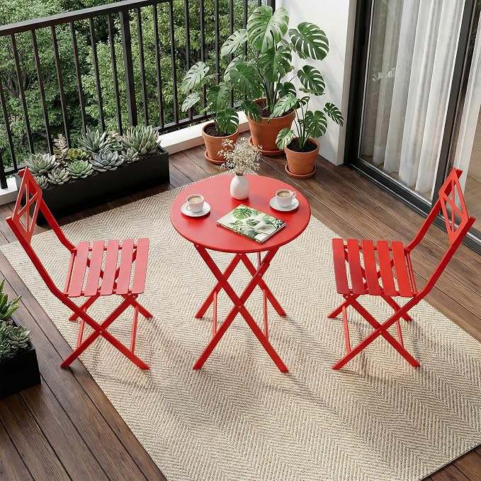 GarveeLife 3 Piece Patio Bistro Set, New Iron Outdoor Furniture Set, Metal - Image 6