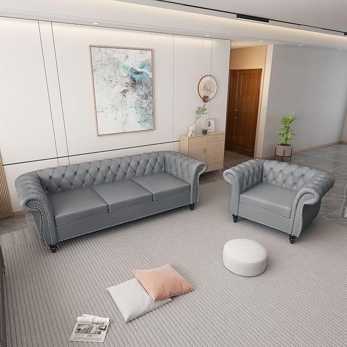 QHITTY 2 Piece Living Room Set, Sectional Chesterfield Sofa Chair Contemporary by QHITTYFurnitureLife