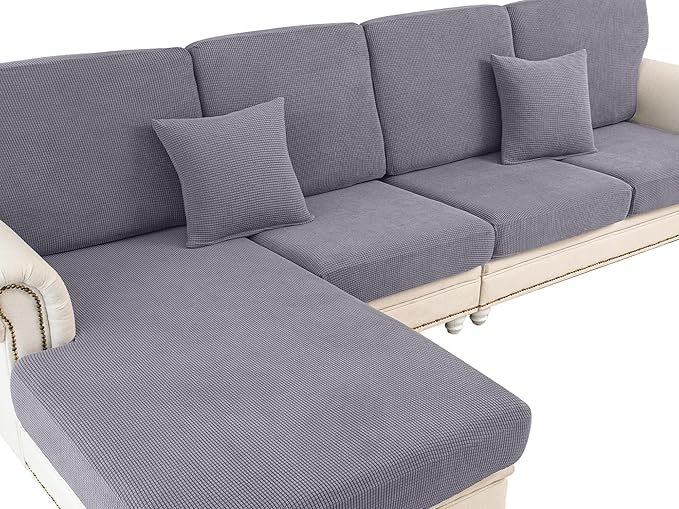 Couch Cushion Covers for Sectional Sofa L Shape Washable Separate Seat Chaise by LA+MEACK