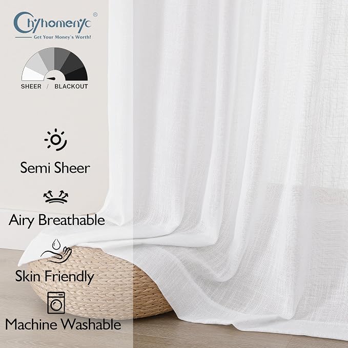 Chyhomenyc Extra Long White Semi Sheer Curtains 108 Inches Long 2 Panels Set - Image 2