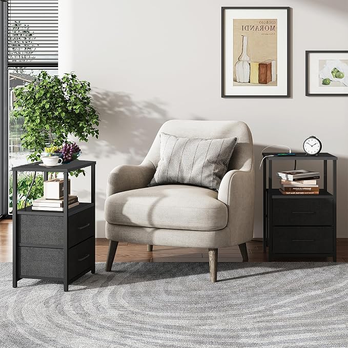 TUTOTAK End Table with Charging Station, Night Stand, Side Table with 2 USB - Image 8