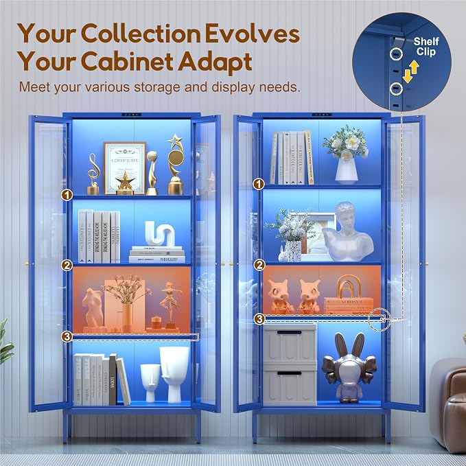 UNICOLY Display Cabinet with Glass Doors, Glass Display Cabinet with 8 Color - Image 7