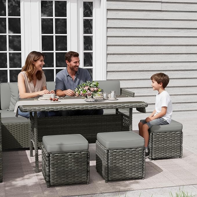 KIGOTY 7 Piece Patio Furniture Set, Outdoor PE Wicker Rattan Outdoor Dining Set - Image 8