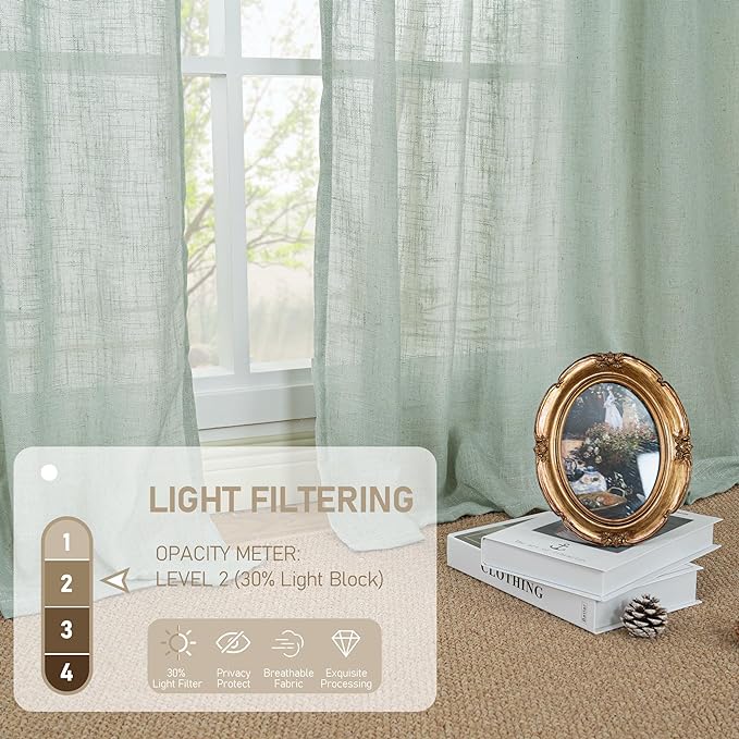 LAMIT Small Window Linen Curtains 45 Inch Length, Light Filtering Panels Back - Image 4