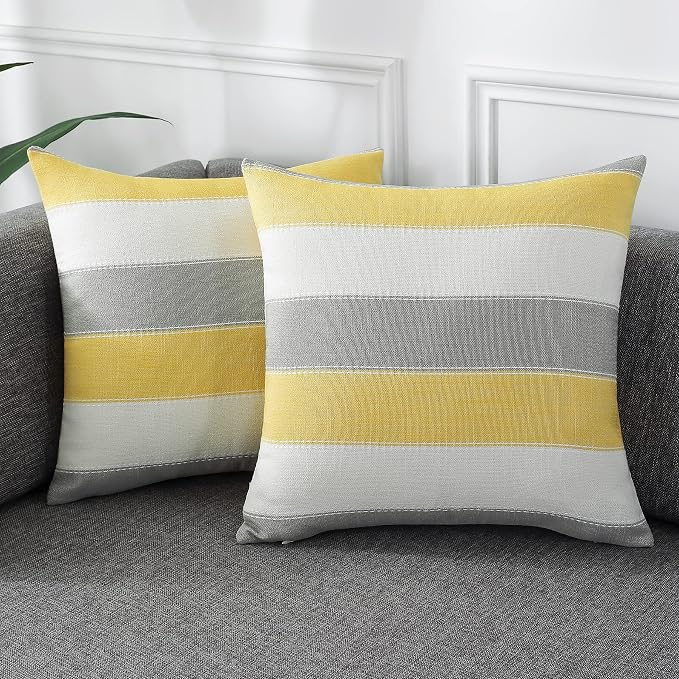 AmHoo Pack of 2 Farmhouse Stripe Check Throw Pillow Covers Set Case Cotton by AmHootextile