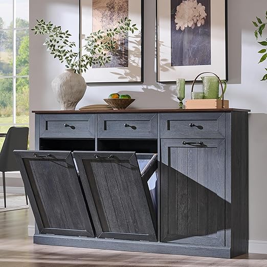 IFGET Triple Tilt Out Trash Can Cabinet, 20 Gallon Farmhouse Laundry Hamper by IFGETEnrichYourLivingSpace