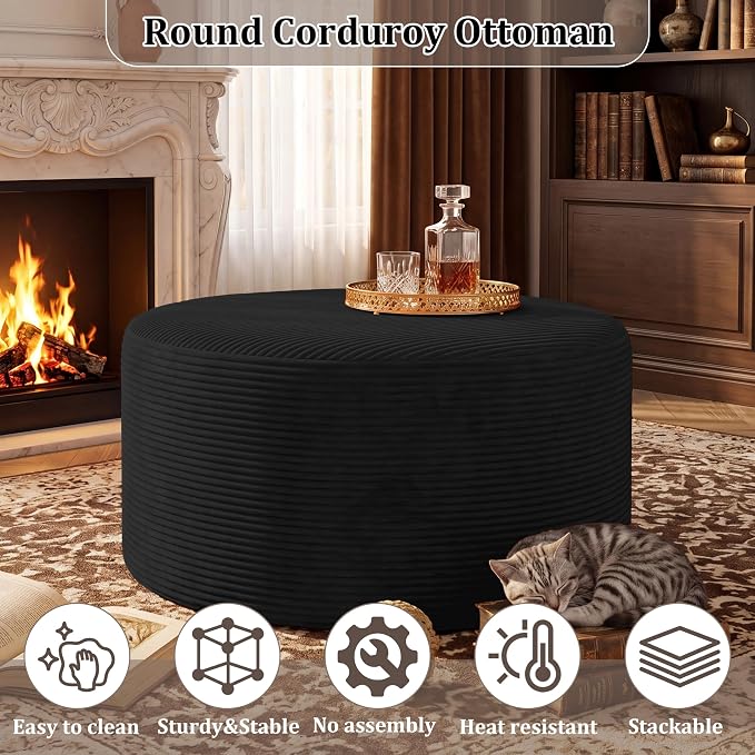 BSHOMGI Round Coffee Table Ottoman - Image 5