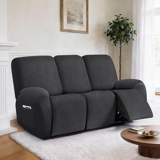 ANARACHON Leather Look Recliner Couch Cover, 8-Pieces Stretch Recliner Sofa - Image 2