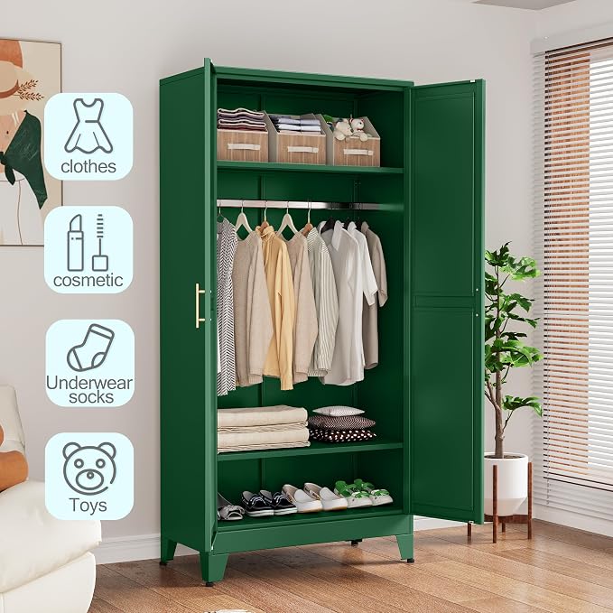 71 "Metal Armoire Wardrobe Closet, Steel Clothing Storage Cabinet - Image 8