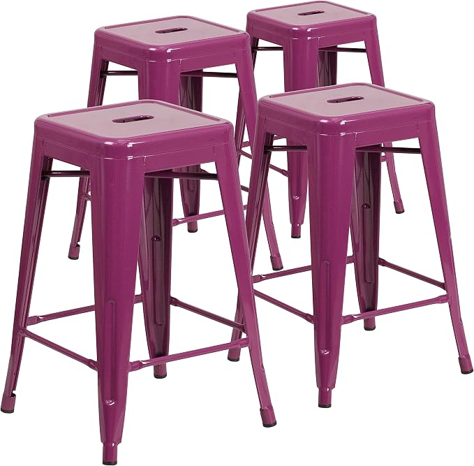 Flash Furniture Kai Commercial Grade 4 Pack 24" High Backless Purple by FlashFurniture