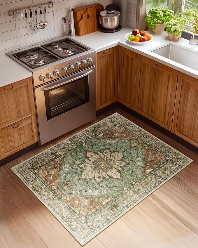 RELEANY Area Rugs 3'x4' Washable Non-Slip, Floral Vintage Distress Print - Image 2