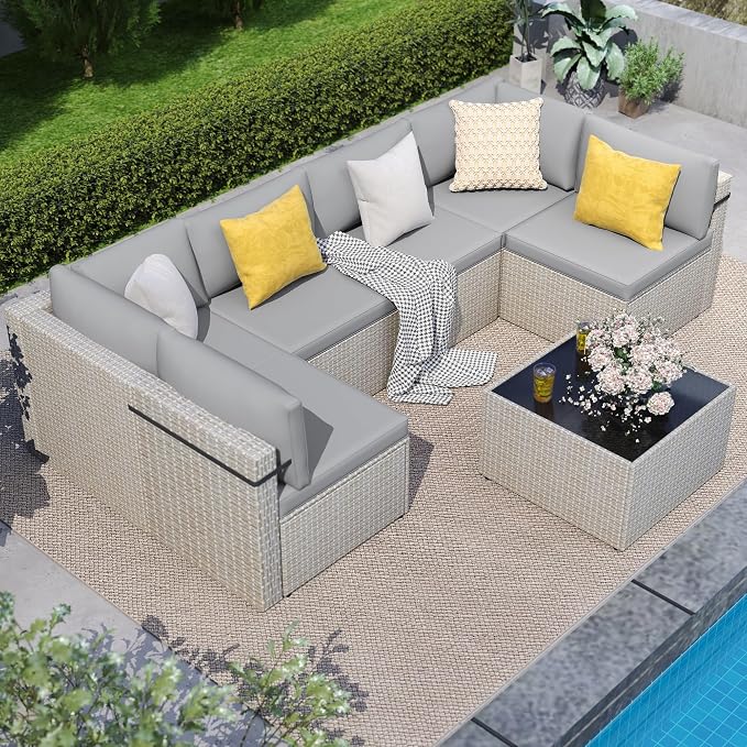 7-Piece Outdoor Sectional Sofa Set, Weather-Resistant Patio Furniture Set - Image 3
