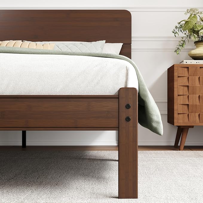 BOSRII 14in High Solid Bamboo Wood Platform Queen Size Bed Frame - Image 5