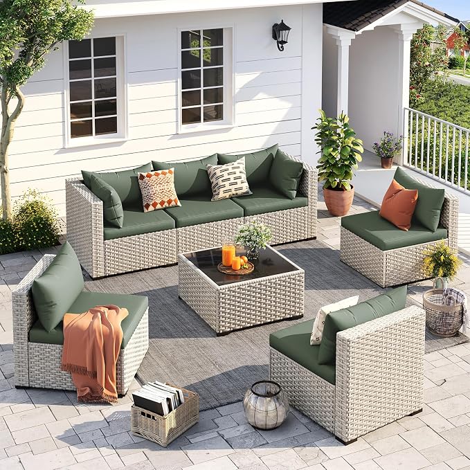 UDPATIO Outdoor Patio Furniture Set, 7-Piece PE Wicker Sectional Sofa by UDPATIO