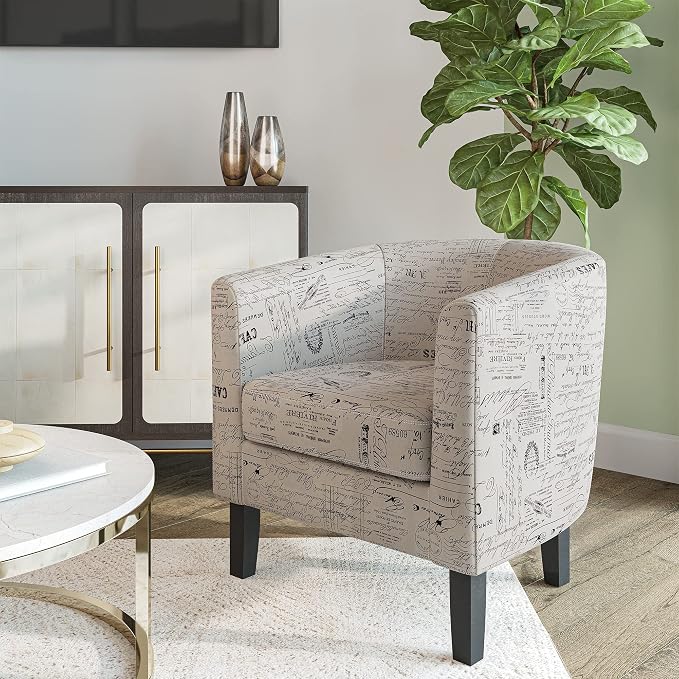 BELLEZE Accent Barrel Chair, Linen Round Chair Club Tub Sofa Corner Chair by BELLEZE