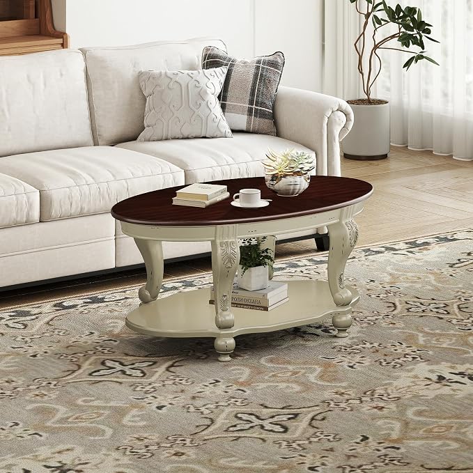 LKTART Oval Coffee Tables for Living Room, Round Vintage Coffee Table - Image 5