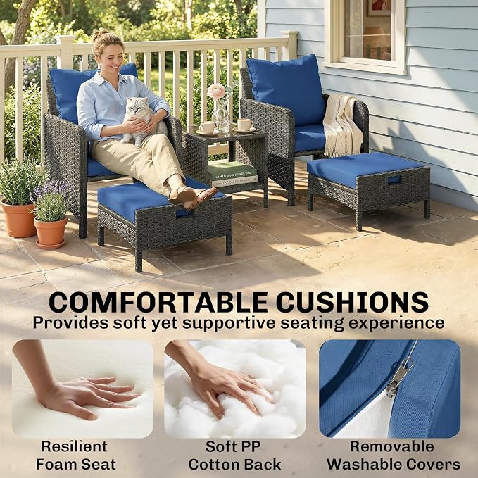 Outsunny 5 Piece Patio Furniture Set, Wicker Balcony Furniture - Image 4