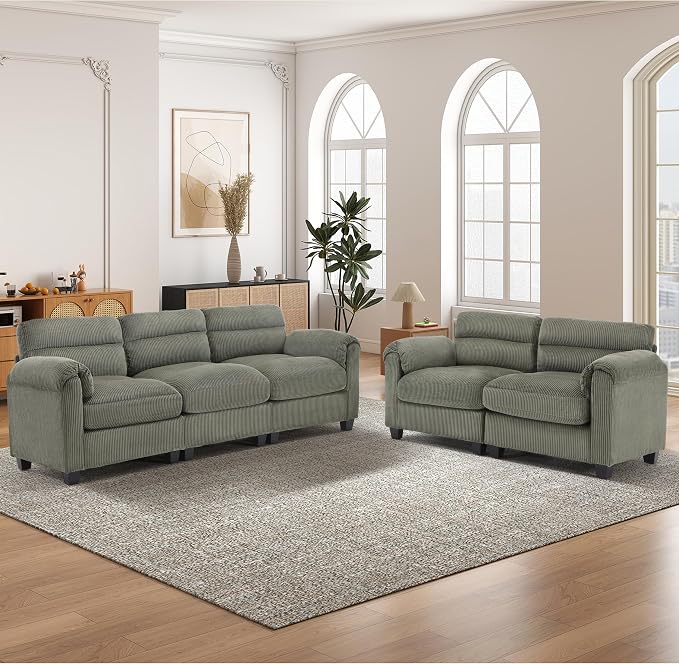 HAOMARKETS Corduroy Sofa Set, Upholstered Loveset and 3-Seater Couch by HAOMARKETS