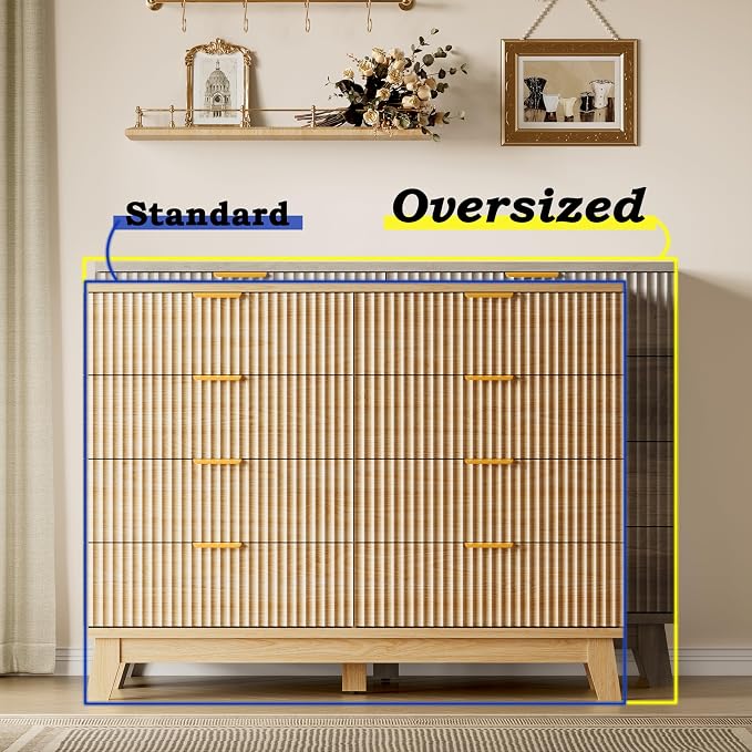 BORNOON Fluted 8 Drawer Tall Dresser, 47.2" Wide Modern Boho Chest of Drawers - Image 3