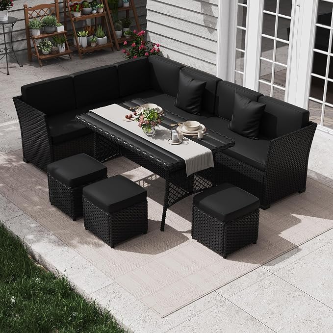 KIGOTY 7 Piece Patio Furniture Set, Outdoor PE Wicker Rattan Outdoor Dining Set by KIGOTY