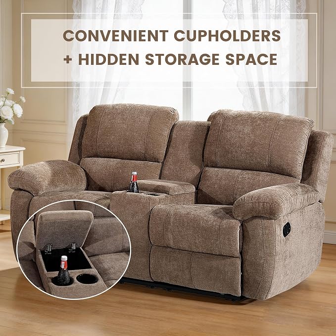 Betsy Furniture Modern Fabric Recliner Sofa Set, Loveseat w/Console, Recliner - Image 4