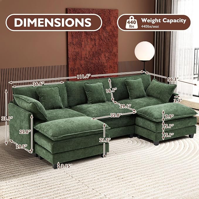 Ihanherry 111.4" U Shaped Modern Sofa Modular Sectional Cloud Couch - Image 2
