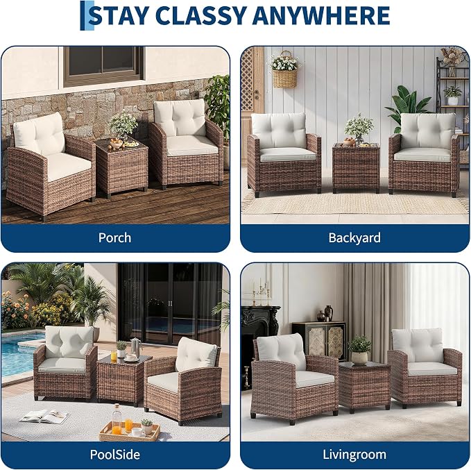 Garvee Outdoor Wicker Chairs, 3 Pieces Patio Furniture Set, All Weather High - Image 7