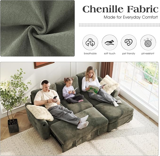 Ihanherry Modular Convertible Sectional Sofa Bed, Reversible Chaise & Storage - Image 4
