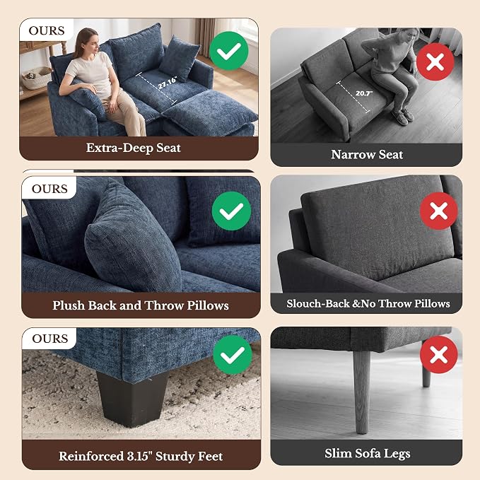 Loveseat Sofa with Ottoman, Cloud 3-Layer Cushion, Living Room, in a Box - Image 5