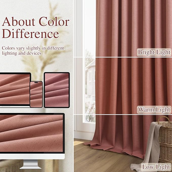 Dusty Rose 100% Blackout Linen Curtains 72 Inch Length 2 Panels Set - Image 7